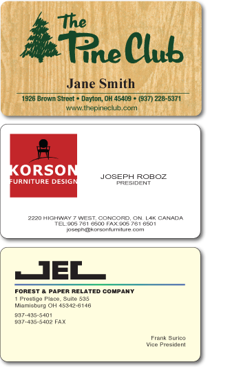 Business Cards for 'Pine Club', 'Korson Furniture' and 'JEC'
