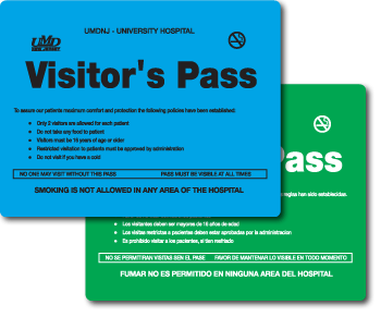 Large Visitor's Passes for 'UMDNJ University Hospital'.