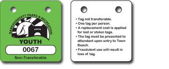 Swim Tags printed with rules on back