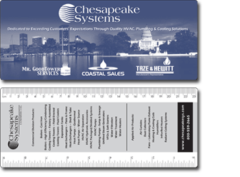 Chesapeake Systems promotional ruler with photo background on front and ruler and information on back.