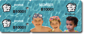 Pool member pass key card with custom graphics and consecutive numbering.